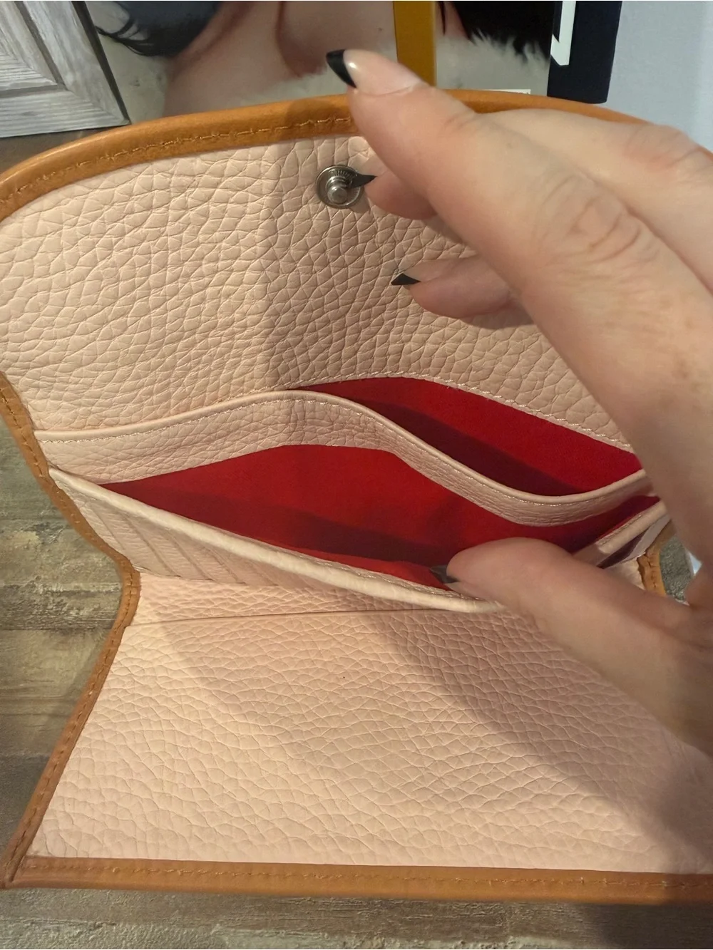 Dooney & Bourke Pebbled Leather Continental Wallet Blush Pink British Tan EUC